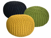 Charles - Pouf Set 3 Stuks - Grof Gebreid - 100% Gerecycled Katoen - Ø 55 cm